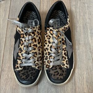 Golden Goose Leopard Print Sneakers with Black and Silver Accents Size 10/40